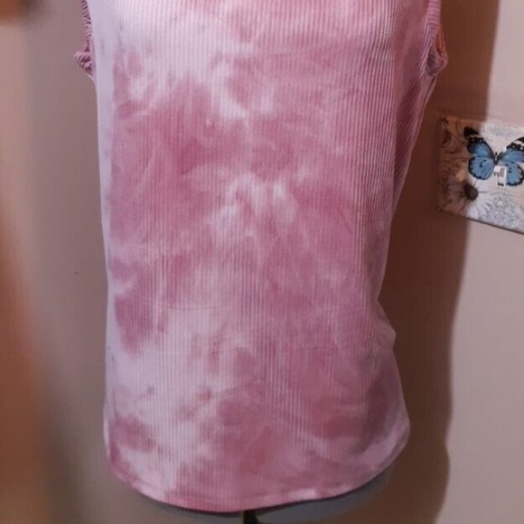 Tie dye Ribbed knit Tank Top Scoop neck Large sleeveless stretch knit t-shirt - Picture 3 of 5